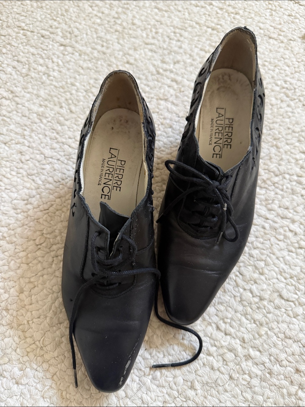 Pierre Laurence Black Leather Lace-Up Women's Shoes